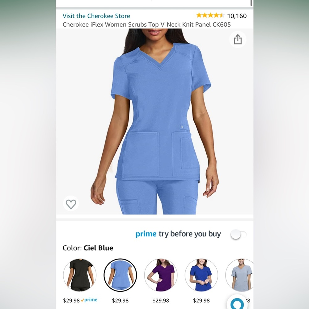 Cherokee iFlex ciel blue scrub top - NEW w/o tag